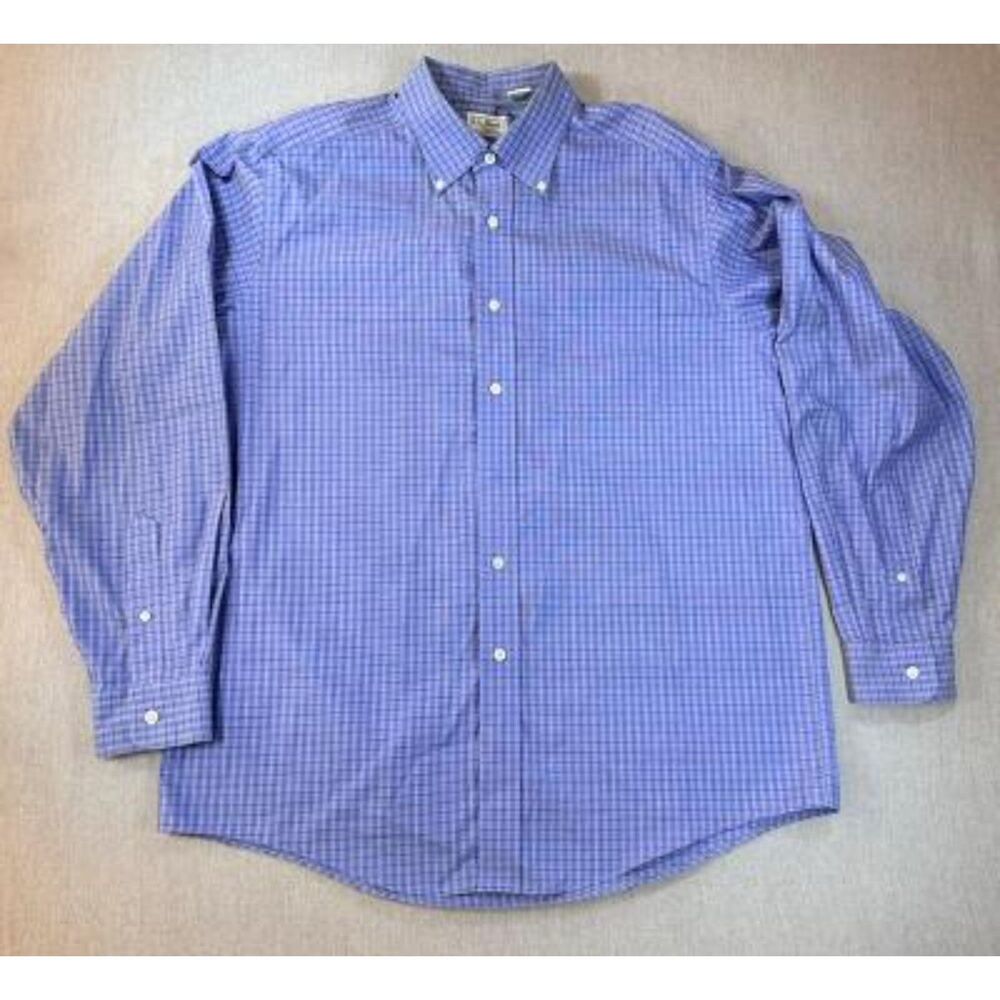 L.L.Bean Men's 16-35 Blue Plaid Long Sleeve Button-Down Shirt Pocket